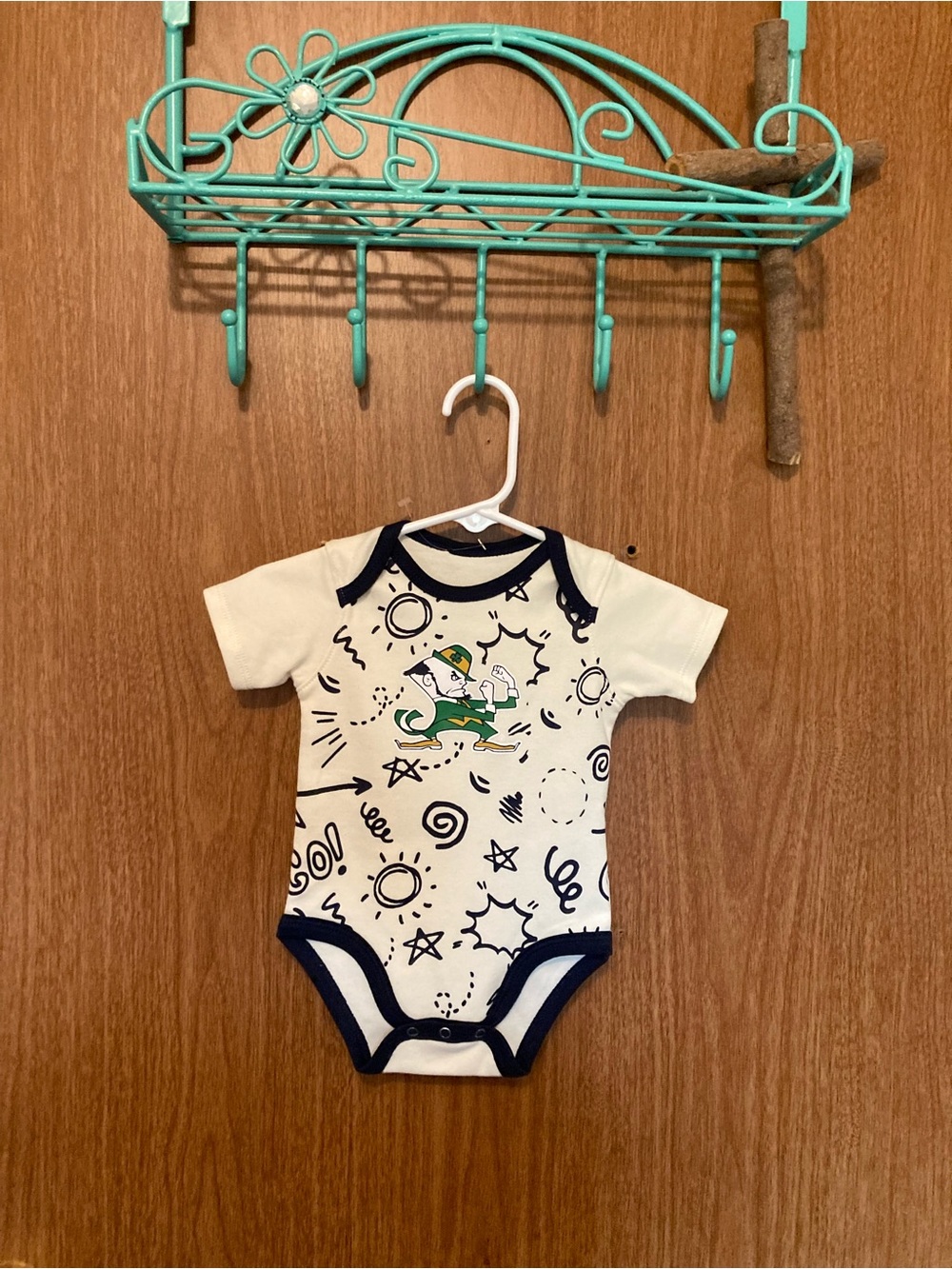Notre Dame Baby Graphic One-Piece Bodysuit in Cream and Navy